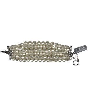 Cezanne 10" x 2" 6-Strand Faux Pearl Rhinestone Bracelet Sensitive Skin Toggle